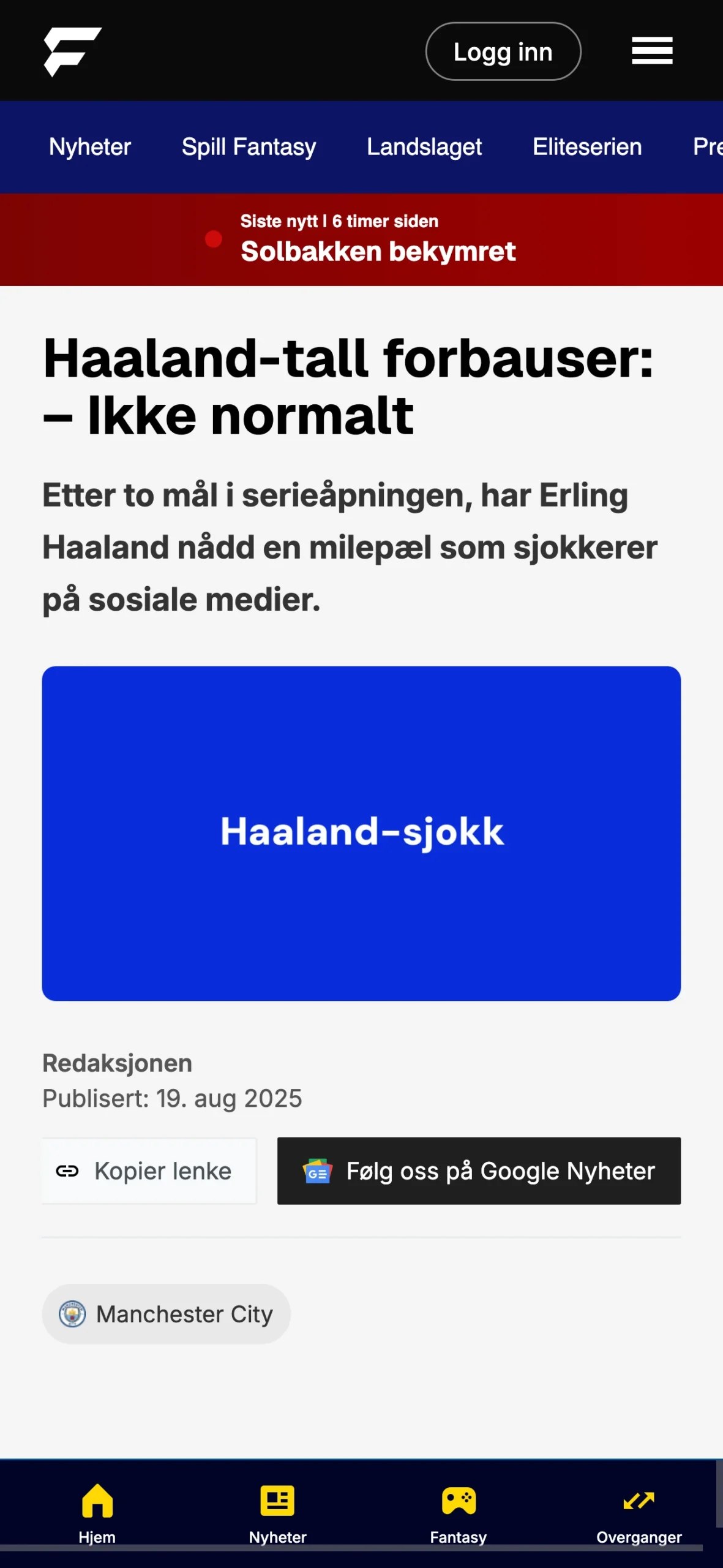 Nyhetsartikkel på mobil