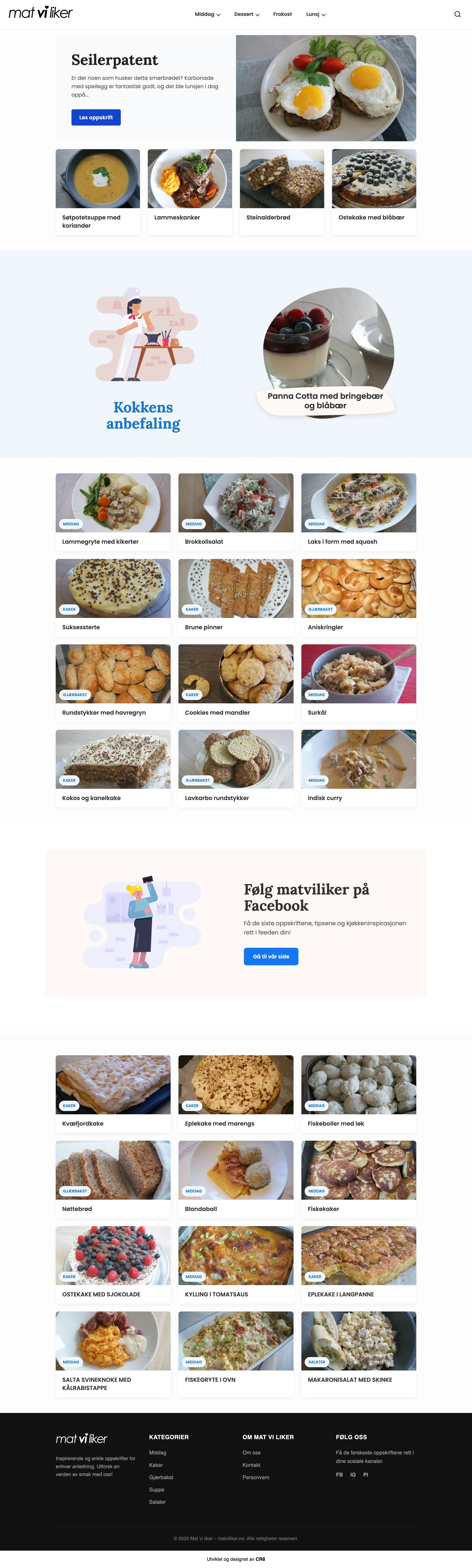 Full nettside-visning av Mat Vi Liker